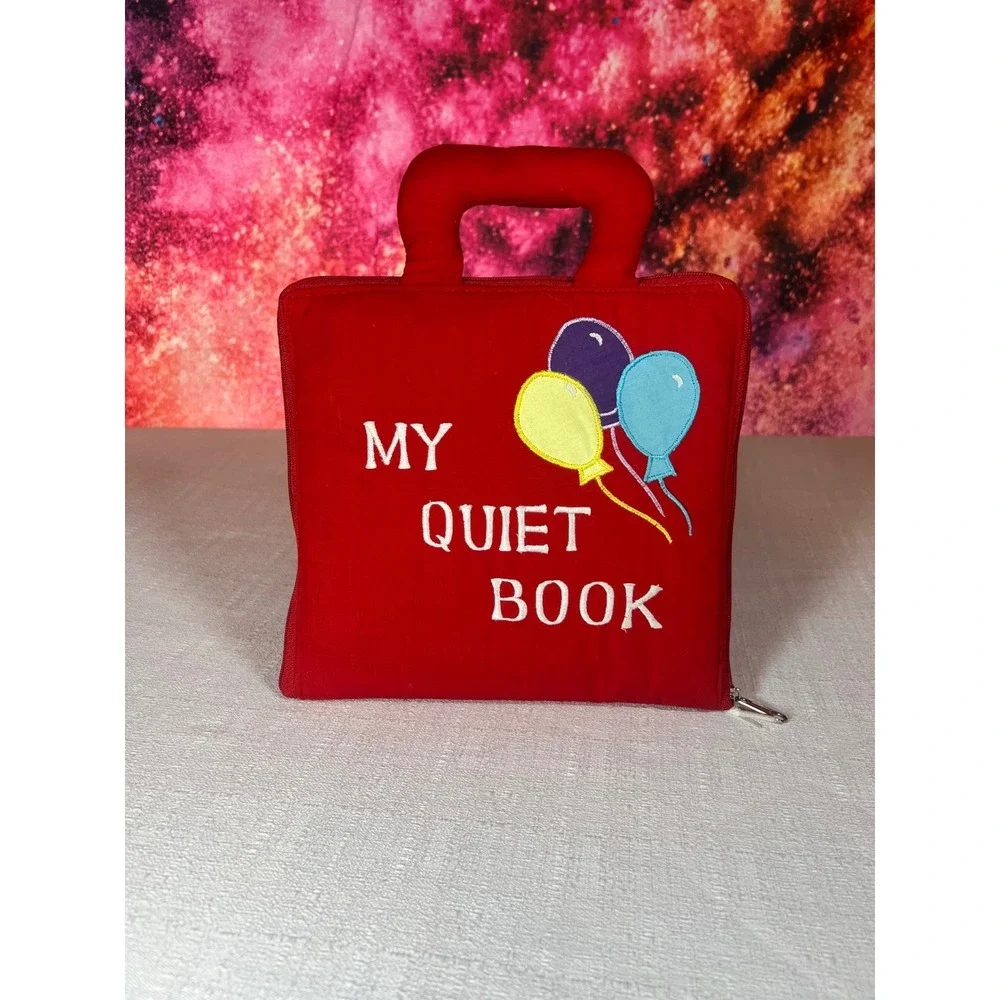 Vintage 1989 Pockets of Learning My Quiet Book Red Fabric Sensory Activity Toy